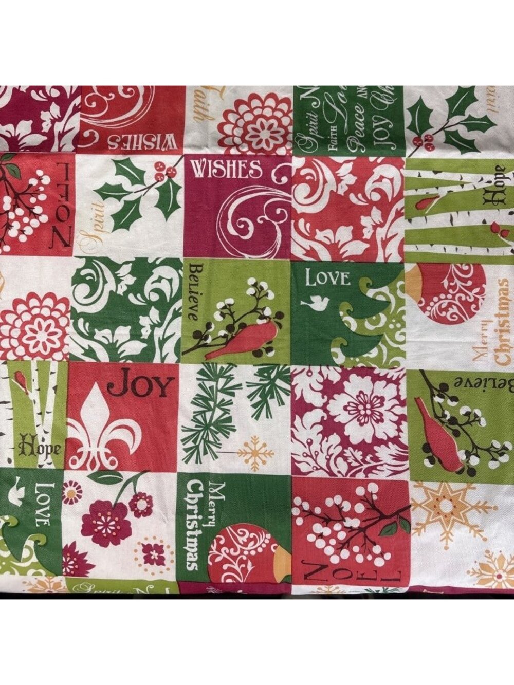 Christmas Patchwork Tablecloth Rectangle 60" X 84" Holiday Peace Love Hope Joy - Picture 5 of 11